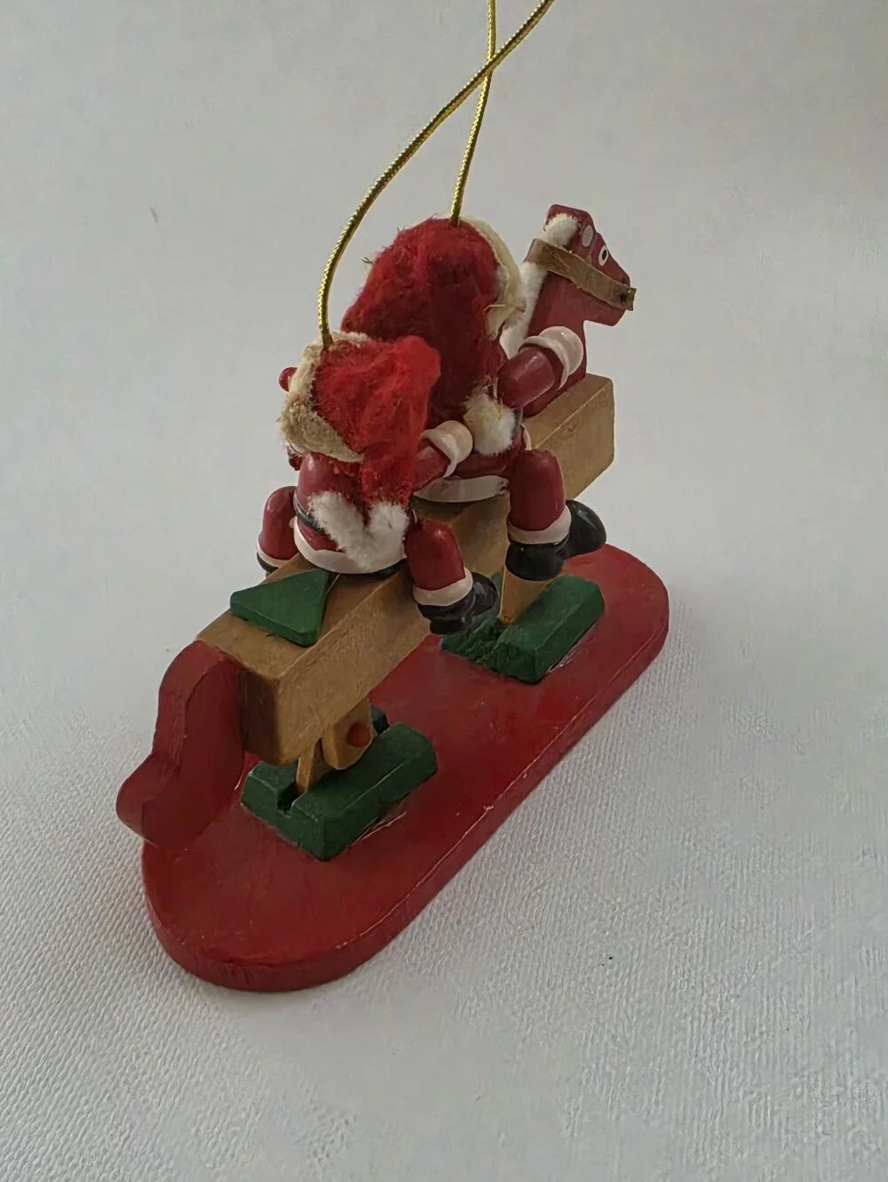 Two Santa Rocking Horse Wooden Christmas Ornament Folk Art Holiday Decor